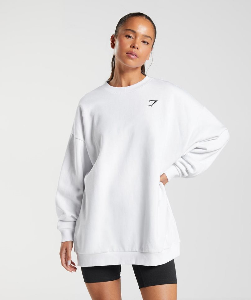 Bluzy Gymshark Treningowe Oversized Damskie Białe | PL 506CZN